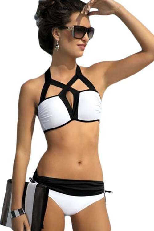 *DIVA RANGE* White and Black Cutout Design Two Piece Swimwear