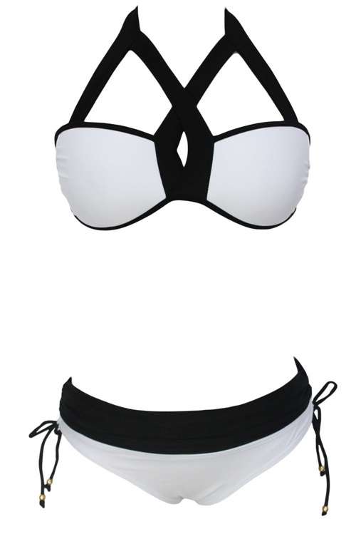 *DIVA RANGE* White and Black Cutout Design Two Piece Swimwear