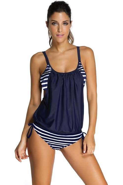 *DIVA RANGE* Navy Layered-Style Striped Tankini with Triangular Briefs