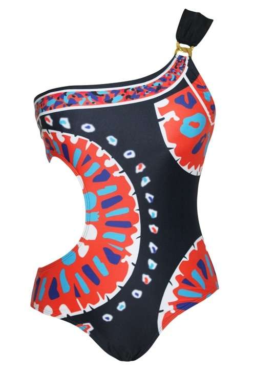 *DIVA RANGE* Black Tribal Print One Shoulder One Piece Swimwear