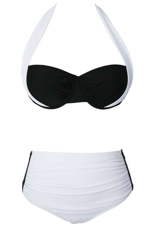 *DIVA RANGE* White Black Stylish Bicolor High Waist Swimsuit