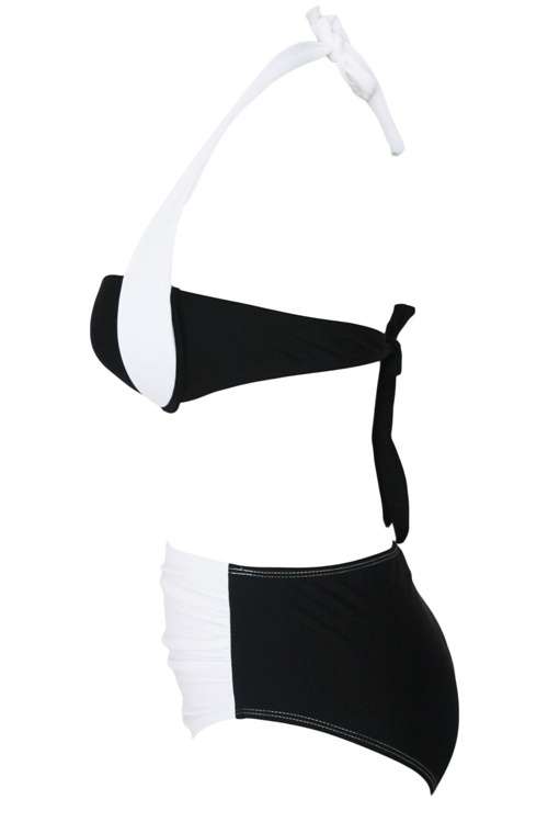 *DIVA RANGE* White Black Stylish Bicolor High Waist Swimsuit