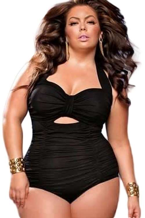 *DIVA RANGE* Black Sweetheart Neck Ruched Plus Size One-piece Swimwear