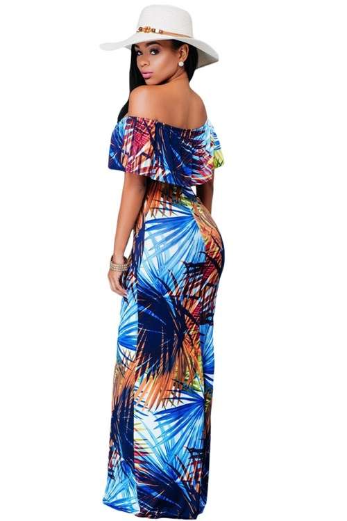 *DIVA RANGE* Tropical Print Off-the-shoulder Maxi Dress