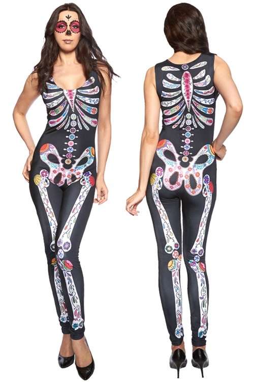 *DIVA RANGE* Sugar Skull Adult Womens Halloween Catsuit Costume