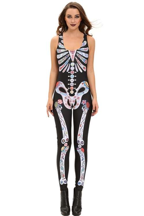 *DIVA RANGE* Sugar Skull Adult Womens Halloween Catsuit Costume