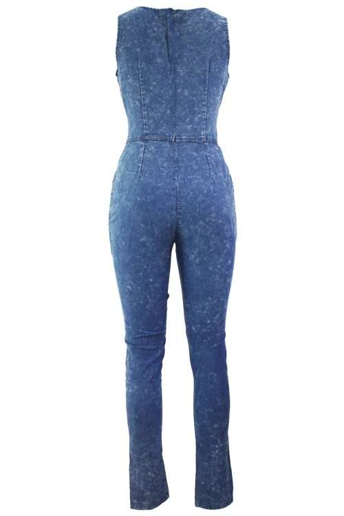 *DIVA RANGE* Denim Sexy Slim Bodycon Knee Slit Jeans Jumpsuit
