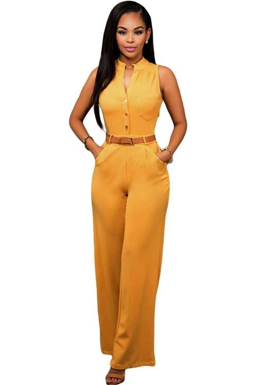 *DIVA RANGE* Mustard Belted Wide Leg Jumpsuit