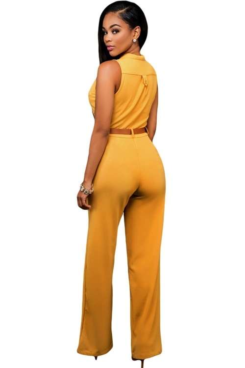 *DIVA RANGE* Mustard Belted Wide Leg Jumpsuit