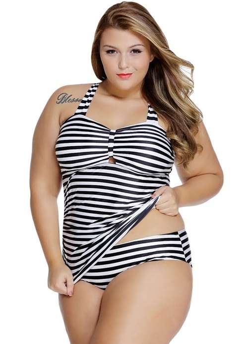 *DIVA RANGE* Black White Striped Plus Size Tankini
