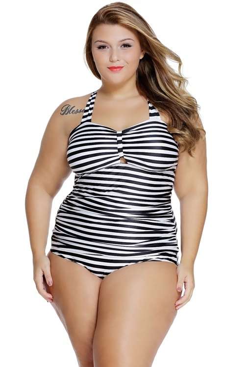*DIVA RANGE* Black White Striped Plus Size Tankini