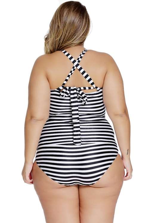 *DIVA RANGE* Black White Striped Plus Size Tankini