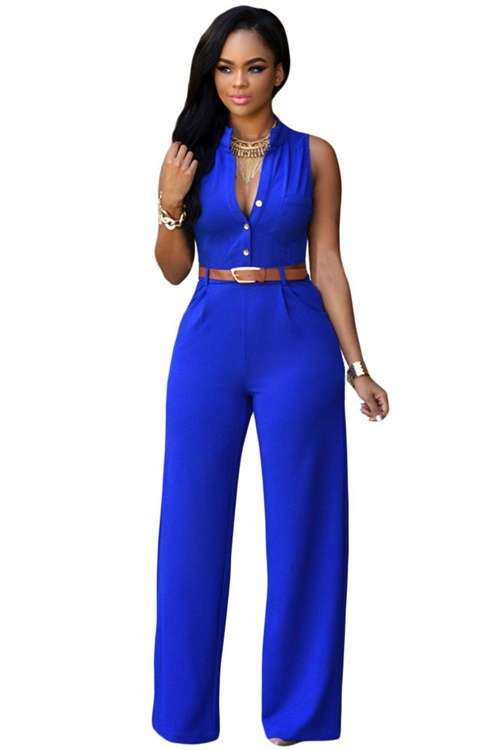 *DIVA RANGE* Royal Blue Belted Wide Leg Jumpsuit