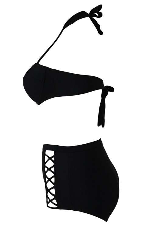 *DIVA RANGE* *LOCAL STOCK!* Black Strappy Push-up High Waist Bikini Swimsuit - S
