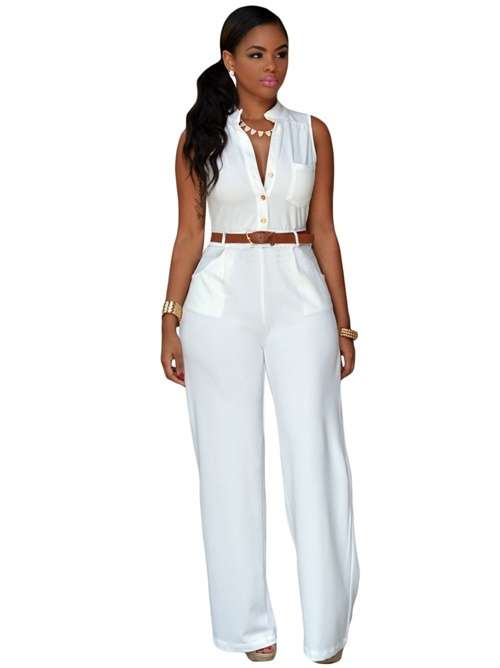 *DIVA RANGE* White Belted Wide Leg Jumpsuit