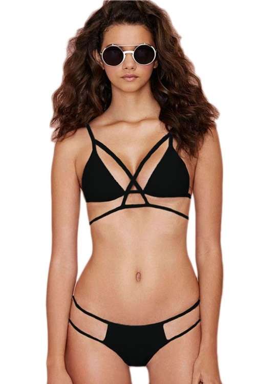 *DIVA RANGE* Black 2pcs Strappy Cutout Bikini Swimsuit