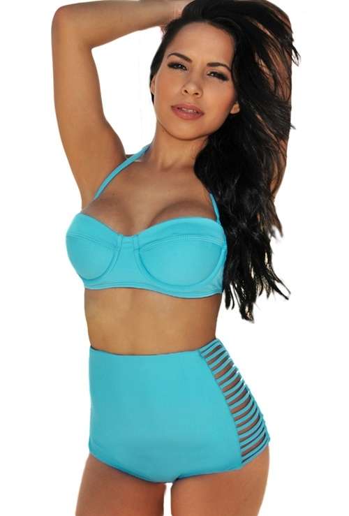 *DIVA RANGE* Blue Summer High-waisted Slits Bikini