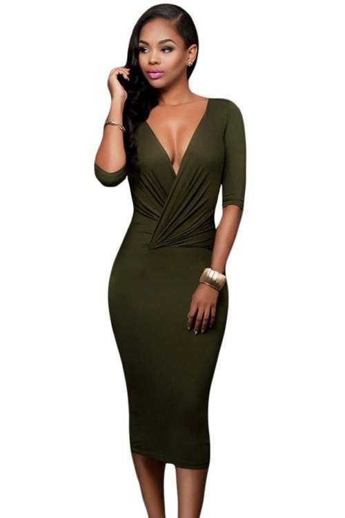 *WILD ROSE* Olive Green Two-way Bodycon Midi Dress - S/M/L