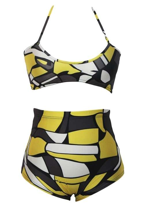 *DIVA RANGE* Yellow Black High-waisted Two Piece Swimsuit