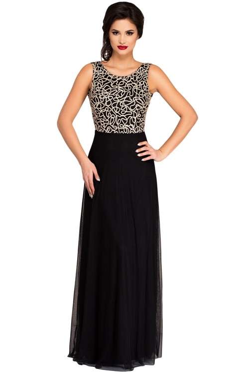 *DIVA RANGE* Gold Embroidery Detail Blue Tulle Overlay Evening Dress