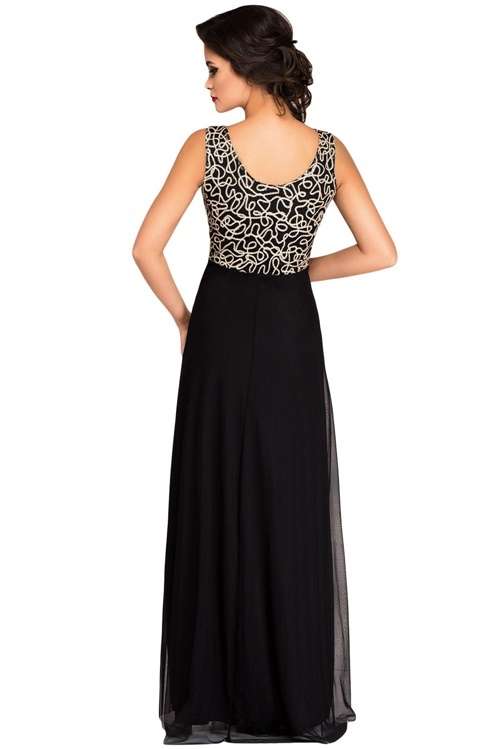 *DIVA RANGE* Gold Embroidery Detail Blue Tulle Overlay Evening Dress