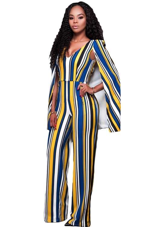 *DIVA RANGE* Yellow Blue Stripes Cape Jumpsuit