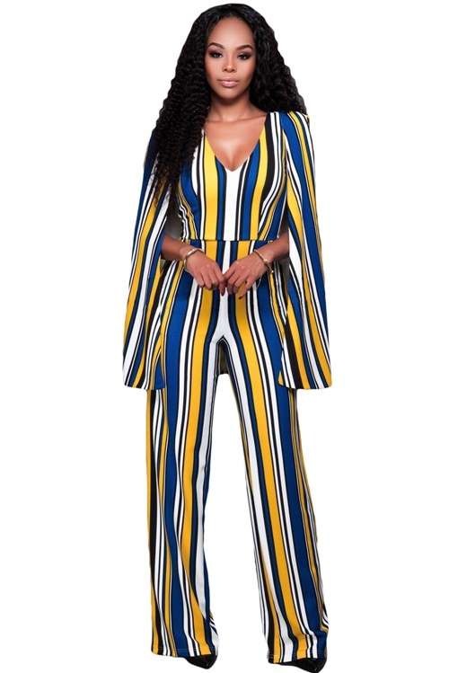 *DIVA RANGE* Yellow Blue Stripes Cape Jumpsuit