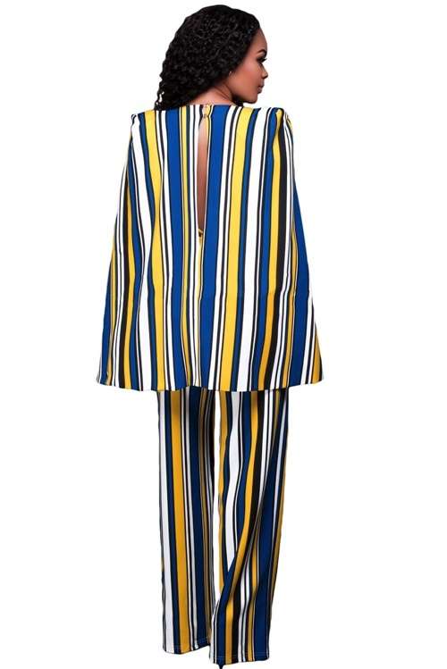 *DIVA RANGE* Yellow Blue Stripes Cape Jumpsuit