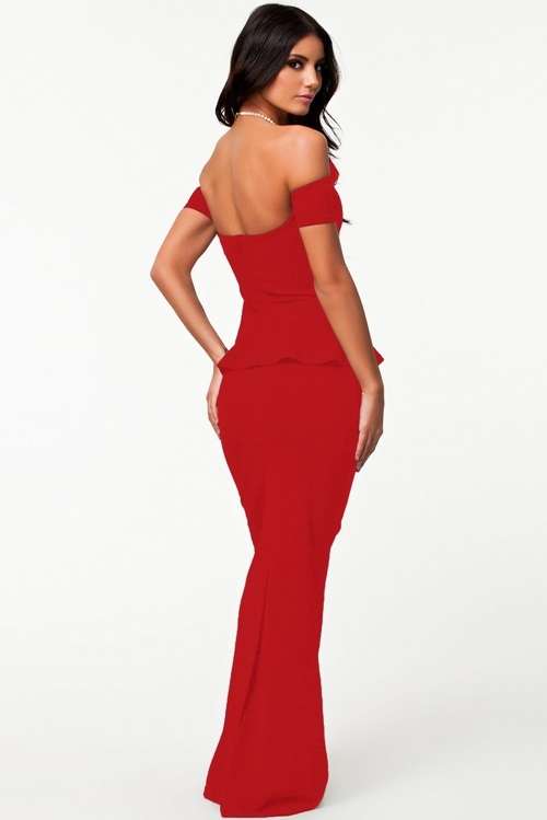 *WILD ROSE* Red Peplum Maxi Dress With Drop Shoulder - M/L/XL/XXL