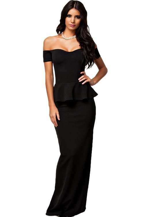 *CLEARANCE SALE* *LOCAL STOCK* Black Peplum Maxi Dress With Drop Shoulder - XXL