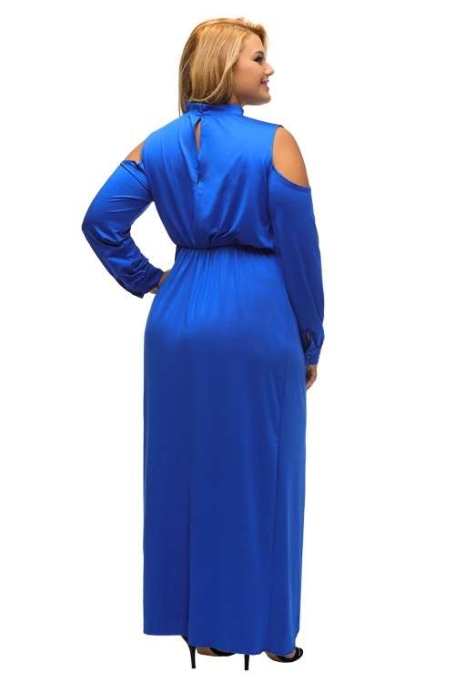 *DIVA RANGE* Blue Open Shoulder Choker Neck Curvy Maxi Dress
