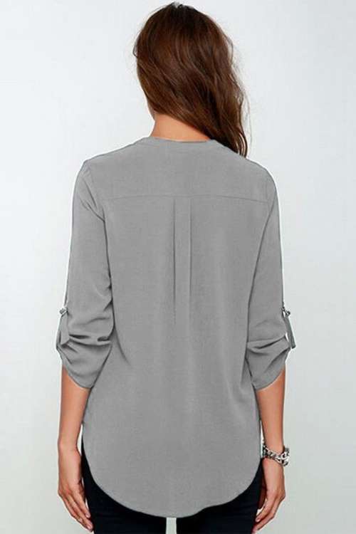 *WILD ROSE* Grey V Neck Loose Fitting Chiffon Blouse - S/XXL