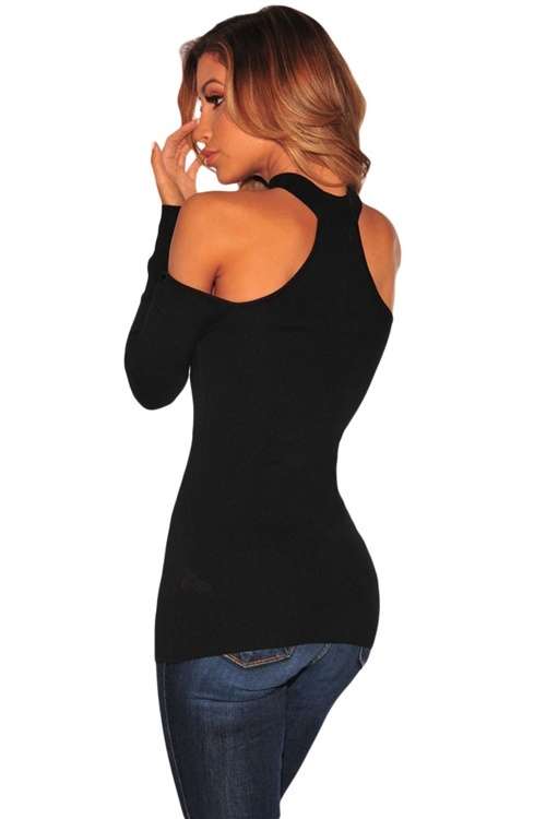 *WILD ROSE* Black Choker Off Shoulder Long Sleeve Top - S/M/L