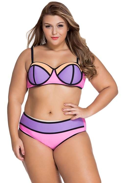 *DIVA RANGE* Pink Purple Vibrant Colorblock Plus Size Swimsuit
