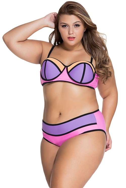 *DIVA RANGE* Pink Purple Vibrant Colorblock Plus Size Swimsuit