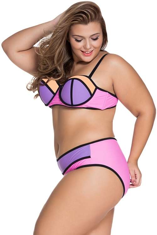 *DIVA RANGE* Pink Purple Vibrant Colorblock Plus Size Swimsuit