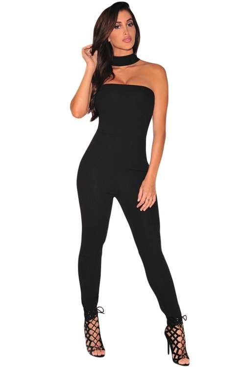 *WILD ROSE* Black Strapless Choker Jumpsuit - S/M/L