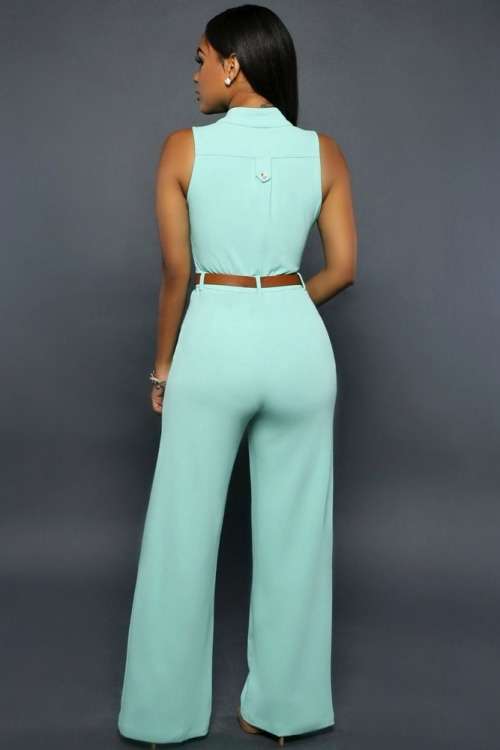 *DIVA RANGE* Light Blue Belted Wide Leg Jumpsuit