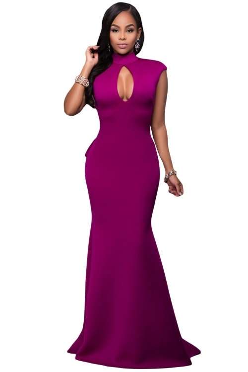 *DIVA RANGE* Rose Pink High Neck Ruffle Back Ponti Gown