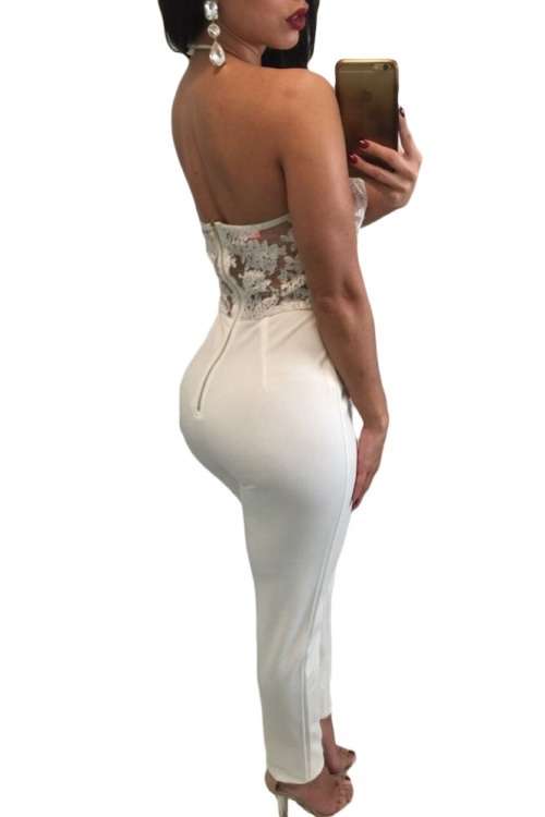 *DIVA RANGE* White Sheer Lace Top Halter Party jumpsuit