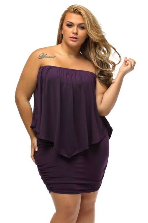 *DIVA RANGE* Plus Size Multiple Dressing Layered Purple Mini Dress