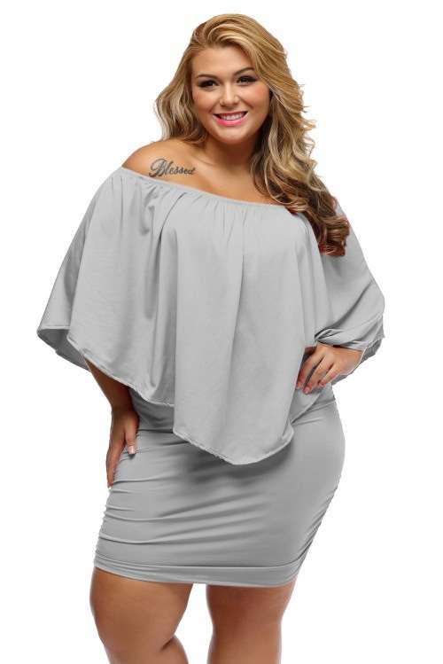 *DIVA RANGE* Plus Size Multiple Dressing Layered Grey Mini Dress