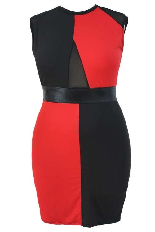 *DIVA RANGE* Plus Size Black and Red Sleeveless Midi Dress