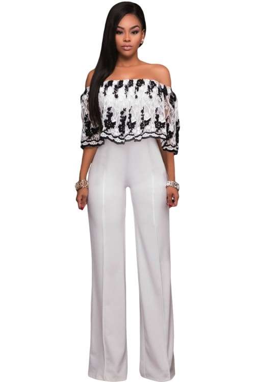 *DIVA RANGE* Black Embroidery Ruffle Overlay Strapless Jumpsuit