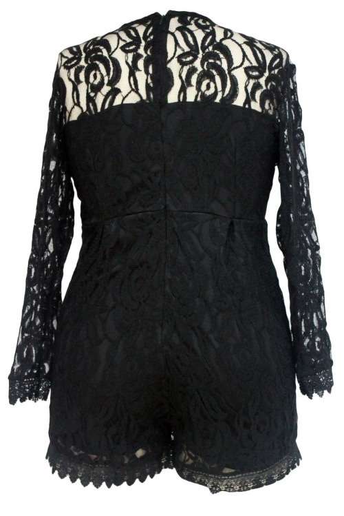 *WILD ROSE* Black Plus Size Long Sleeve Lace Romper - 3XL