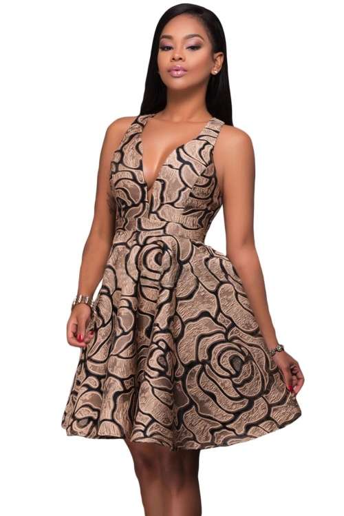 *DIVA RANGE* Khaki Jacquard Skater Party Dress