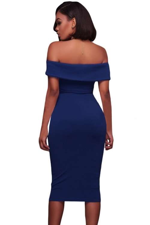 *WILD ROSE* Royal Blue Ruched Off Shoulder Bodycon Midi Dress - S/M/L/XL