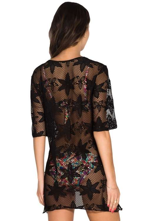 *WILD ROSE* Black Swim Crochet Kaftan Cover Up - S/M Only