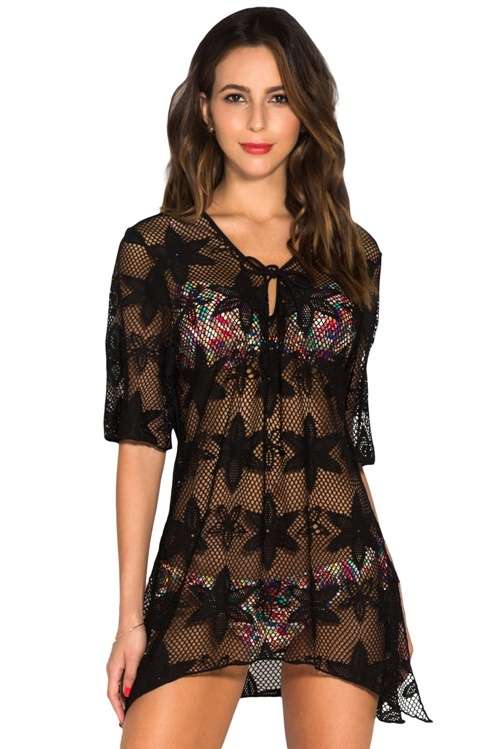 *WILD ROSE* Black Swim Crochet Kaftan Cover Up - S/M Only