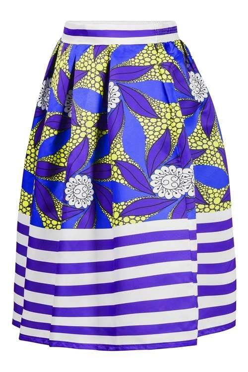 *DIVA RANGE* Vintage High Waist Floral Stripe A-lined Midi Skirt